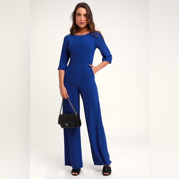 Lulus Pants - Lulus Royal Blue Wide-Leg 3/4 Sleeve Jumpsuit NWT Size Small Glam Squad